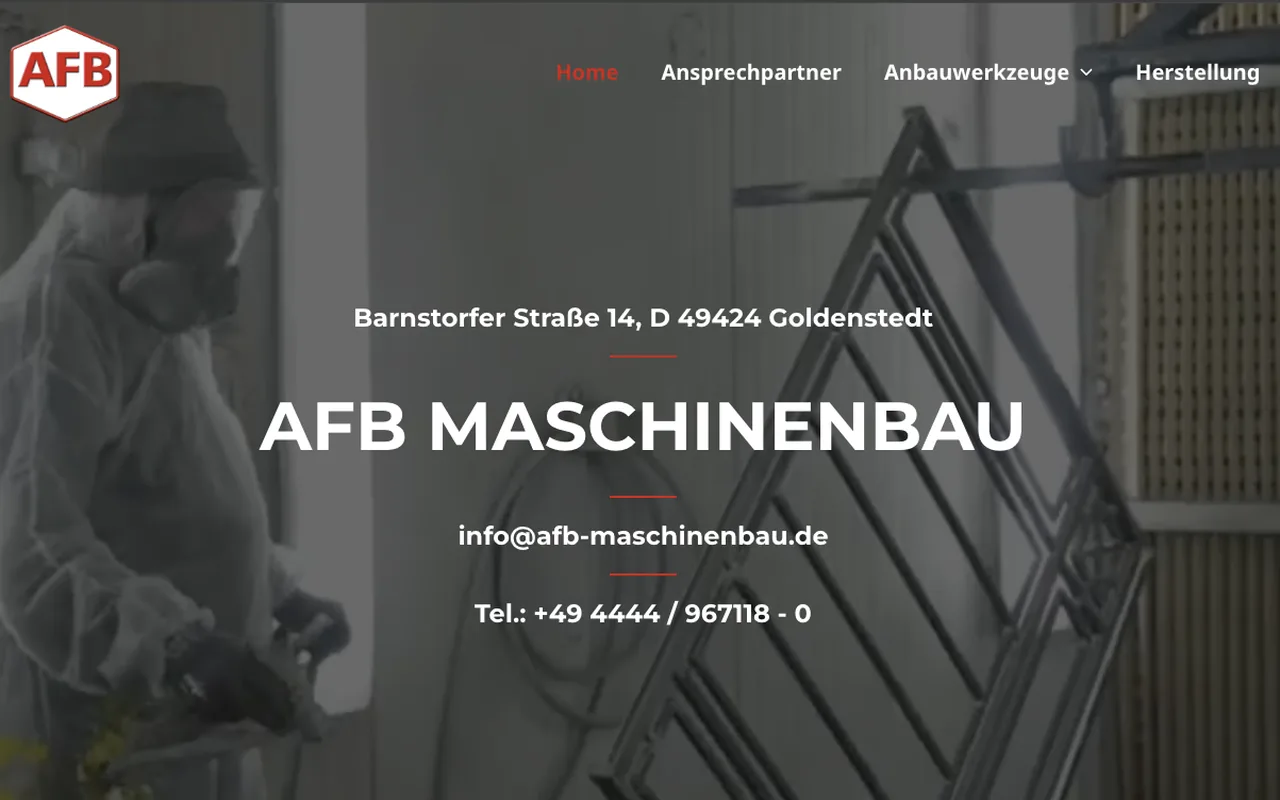 Startseite von AFB Maschinenbau mit Video aus der Fertigungshalle im Hintergrund